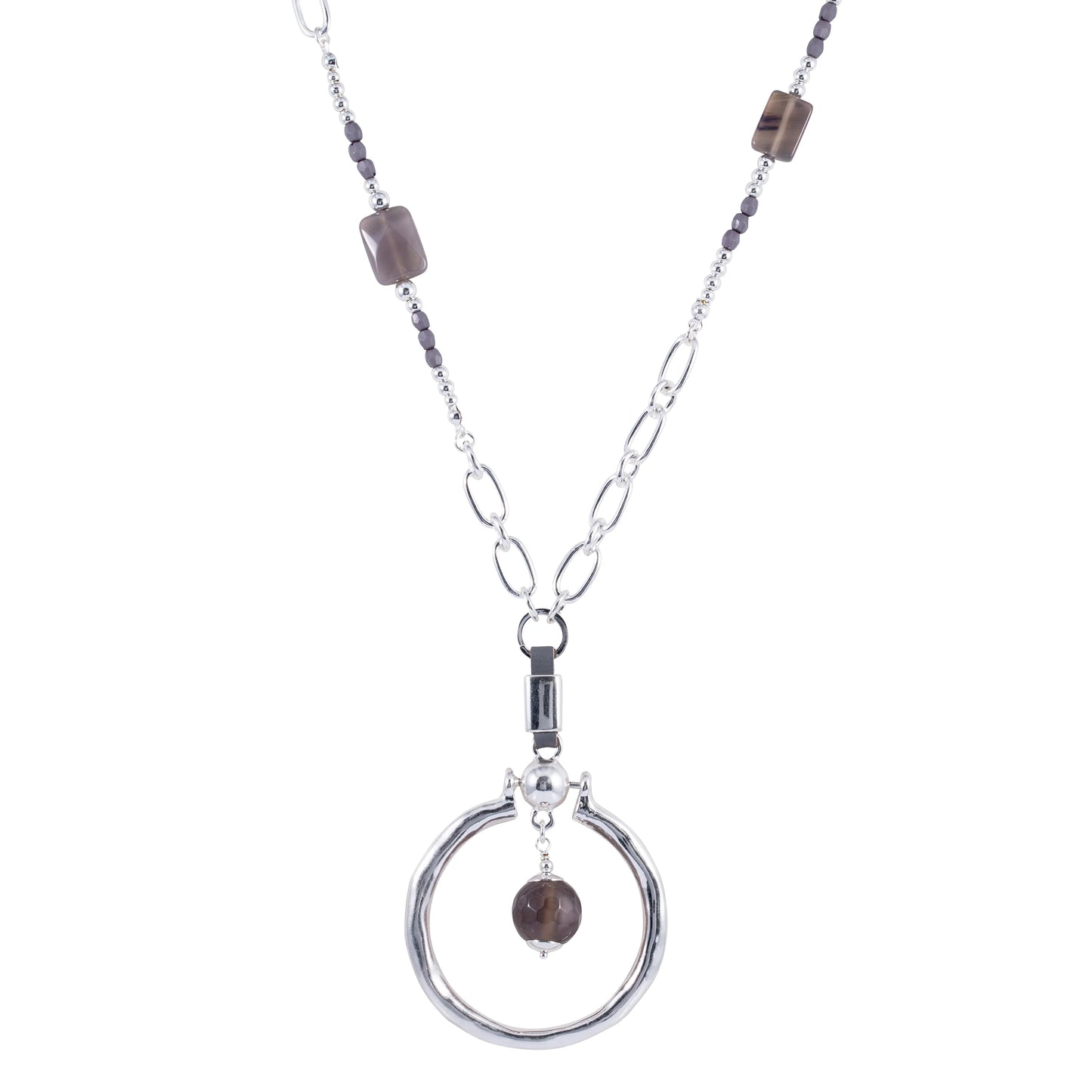 D&X Gaia Silver Semi Precious Stone Long Necklace