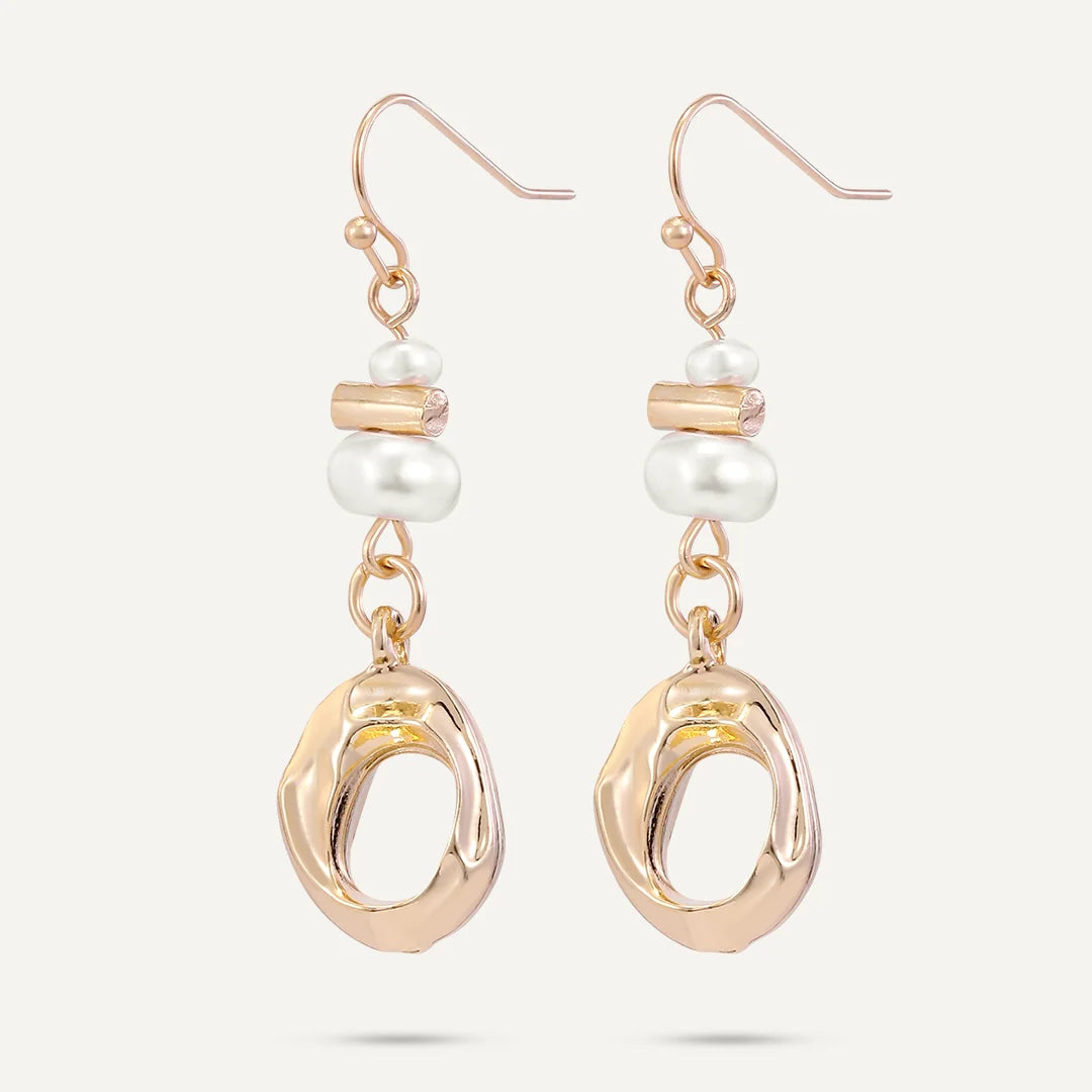 D&X Gold-plated White Faux Pearls & Sculptural Loop Drop Earrings