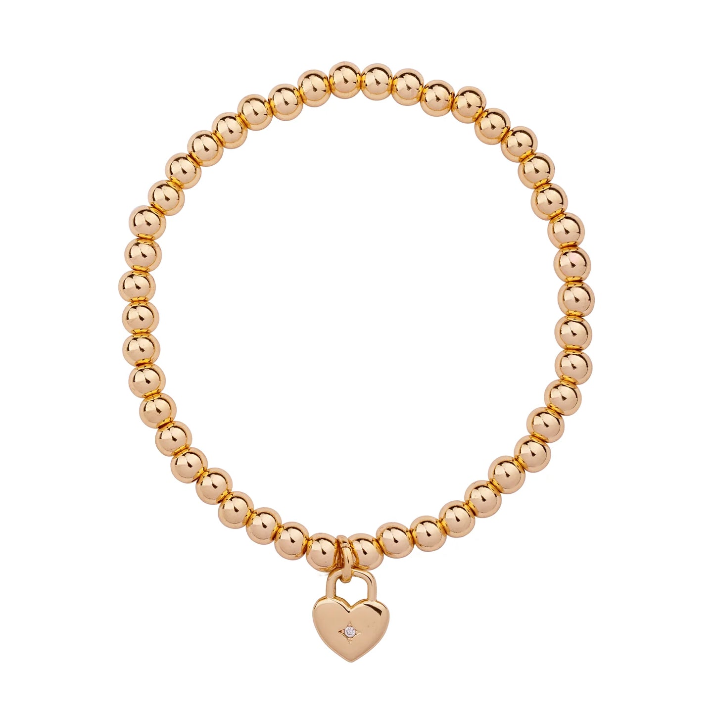 D&X Vibes Heart Lock Pendant Gold Plated Elasticated Bracelet