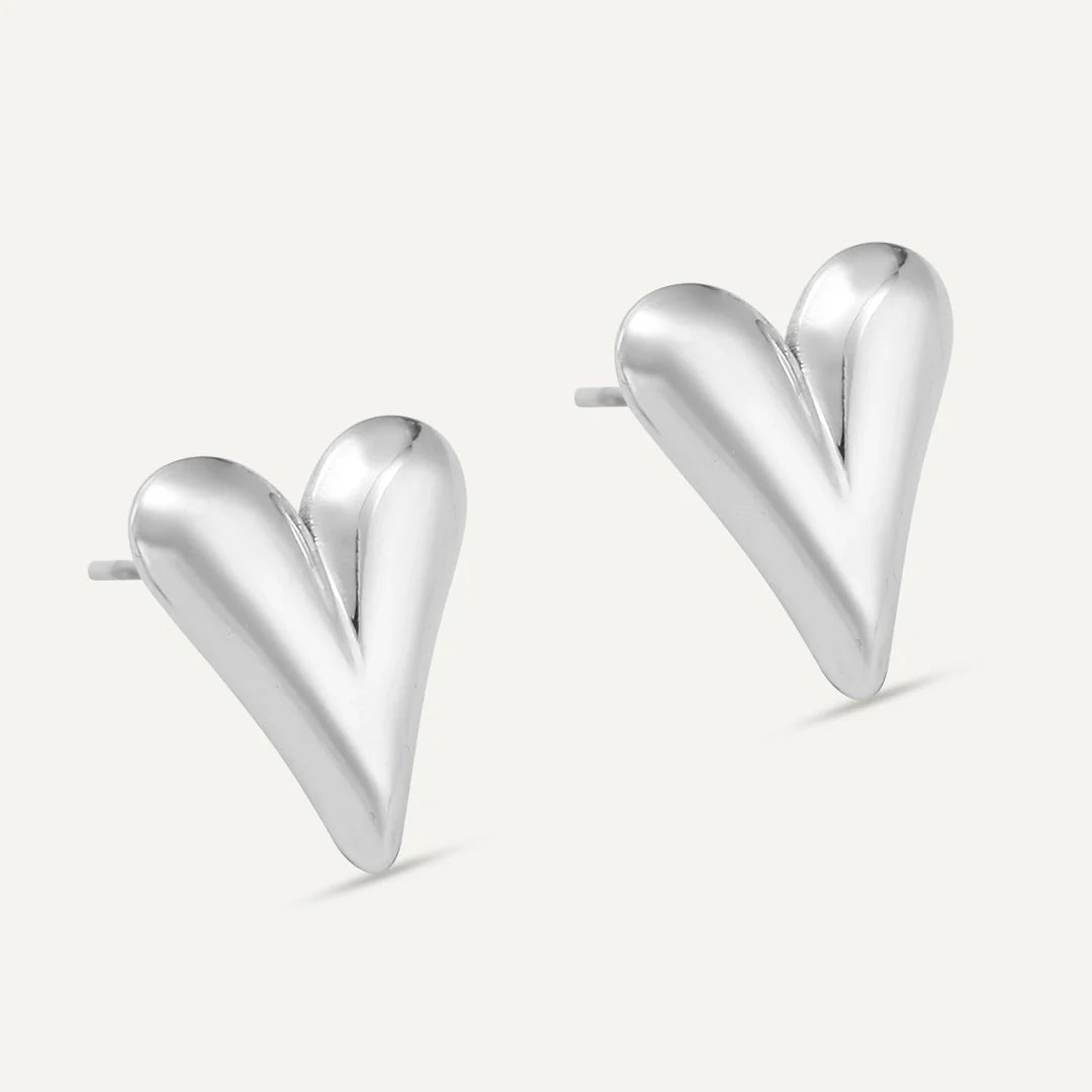 D&X Vibes Heart White Gold Plated Post Earrings