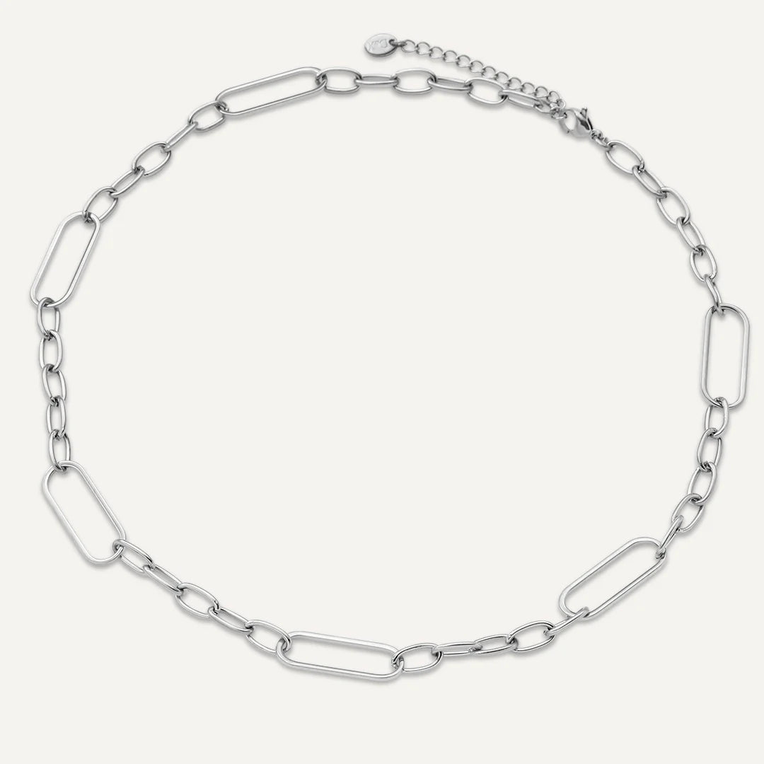 D&X Vibes White Gold Plated Stainless Steel Paperclip Link Clasp Necklace