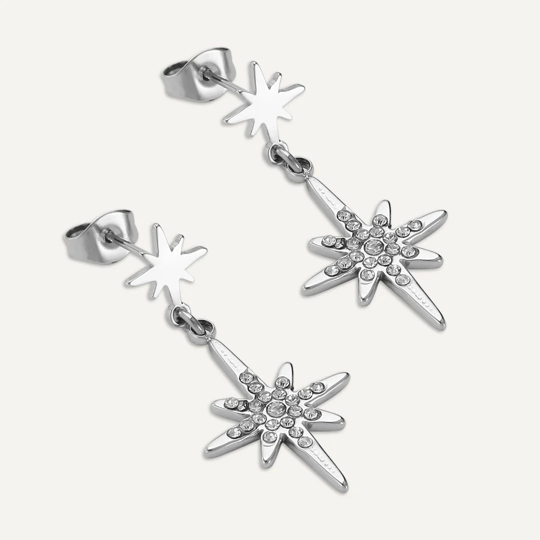 D&X Vibes White Gold Plated Stainless Steel Starburst Post Earrings
