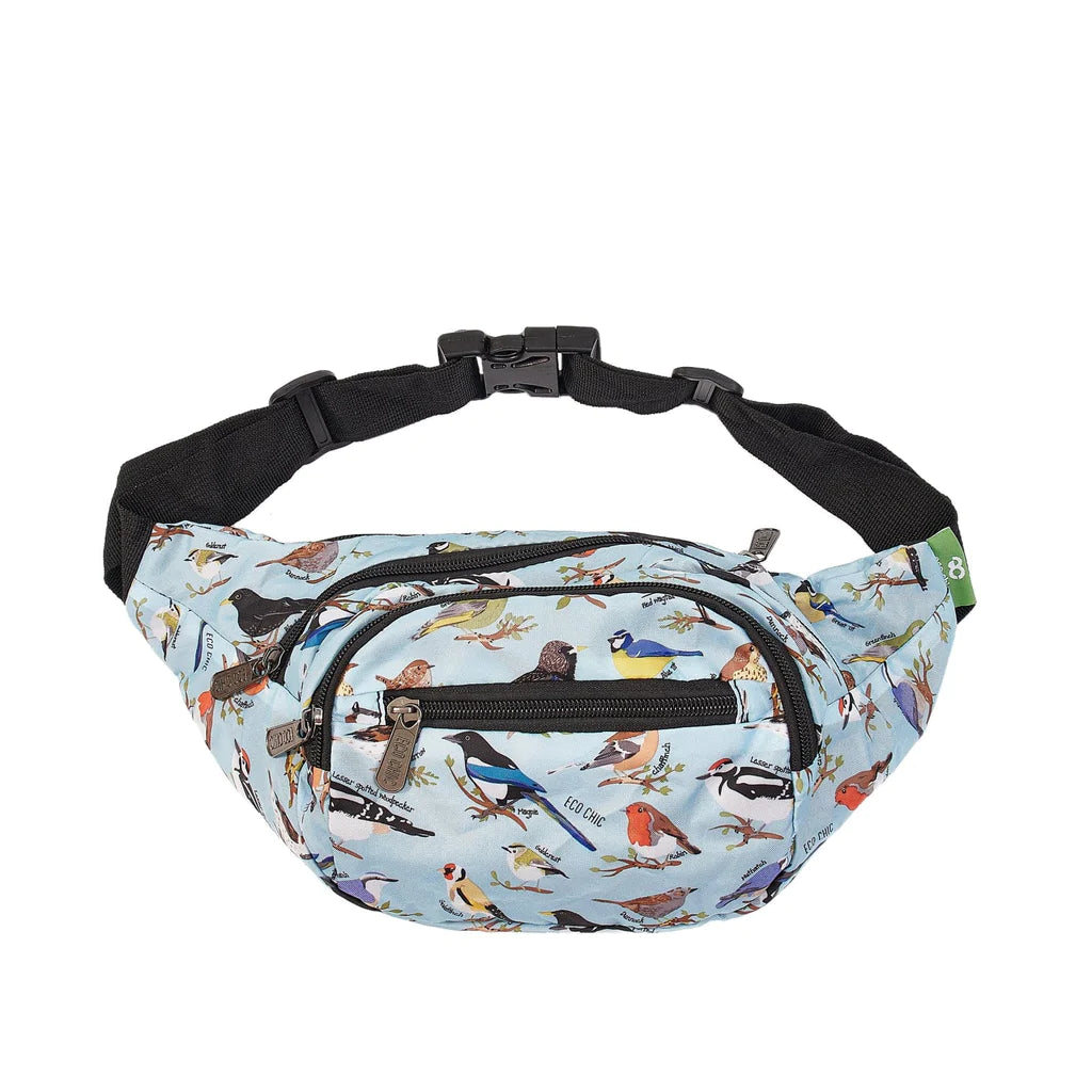 Eco Chic Lightweight Foldable Bum Bag Blue Wild Birds