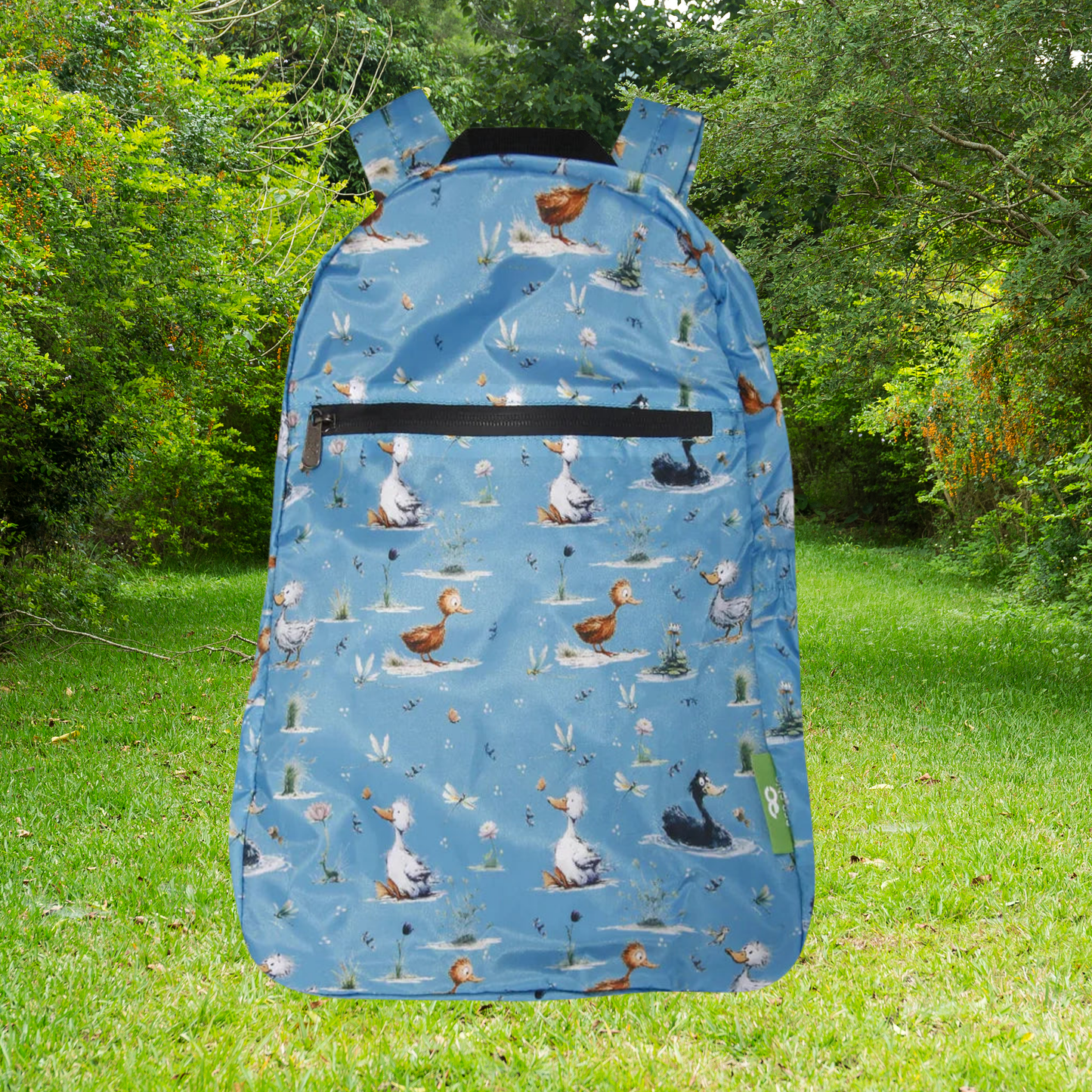 Eco Chic Lightweight Foldable Whimsy Ducks Backpack bg