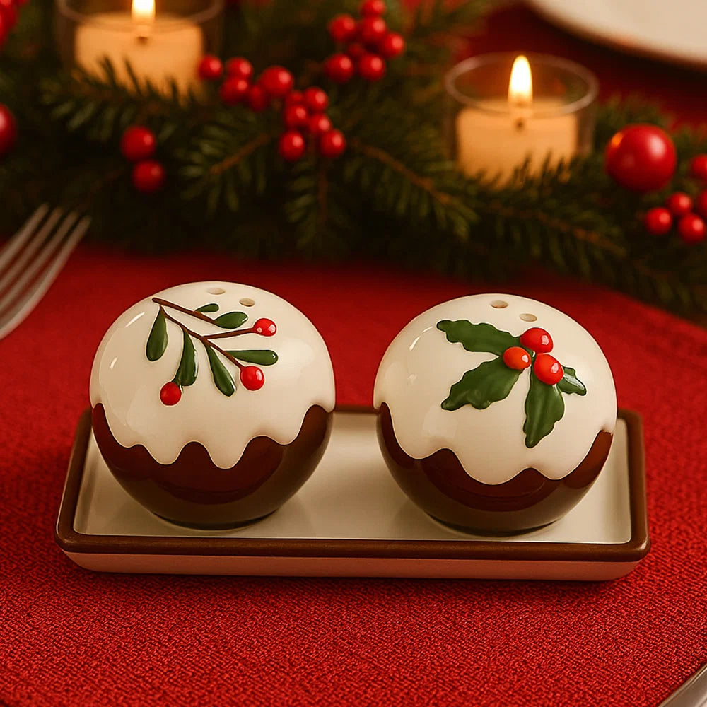 Eddingtons Ceramic Christmas Pudding Salt & Pepper Shakers Set