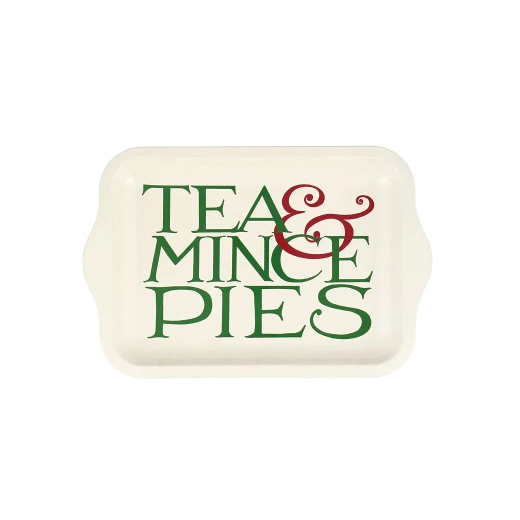 Cream Emma Bridgewater Christmas Toast small metal tray with green and red Tea & Mince Pies lettering