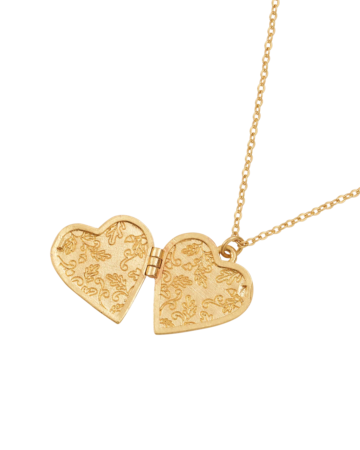Fable Swallow Heart Locket Chain Necklace in 22ct gold plating featuring hand-painted enamel swallows and floral detail