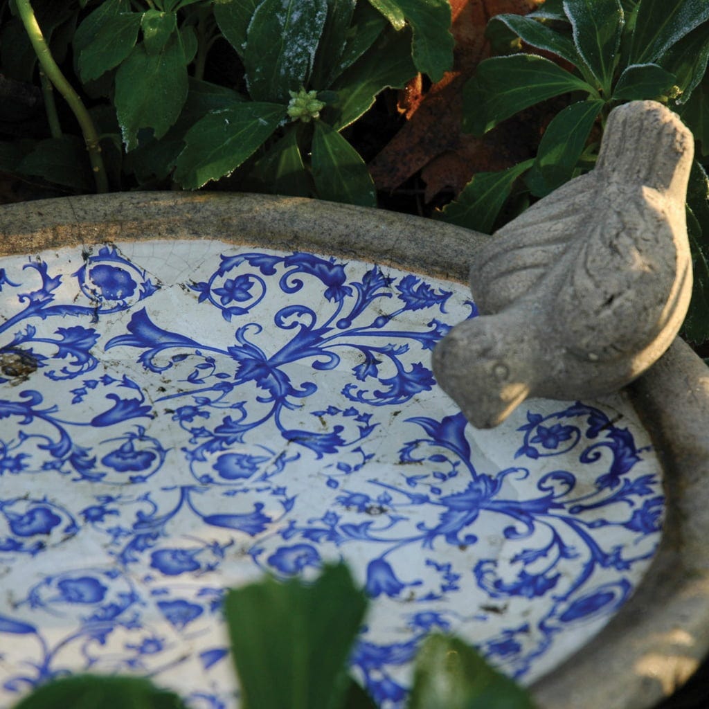 Fallen Fruits Ceramic White & Blue Bird Bath Bowl