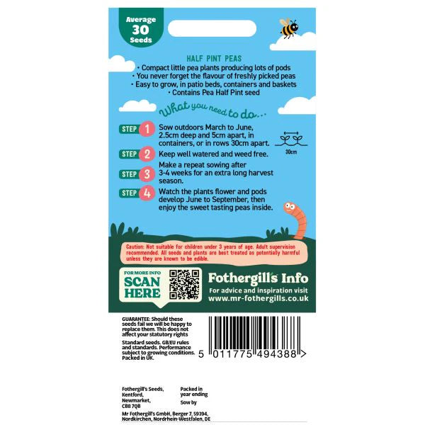 Fothergill's Little Gardeners Half Pint Peas Seeds
