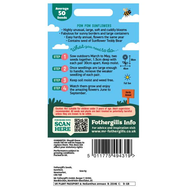 Fothergill's Little Gardeners Pom Pom Sunflowers Seeds