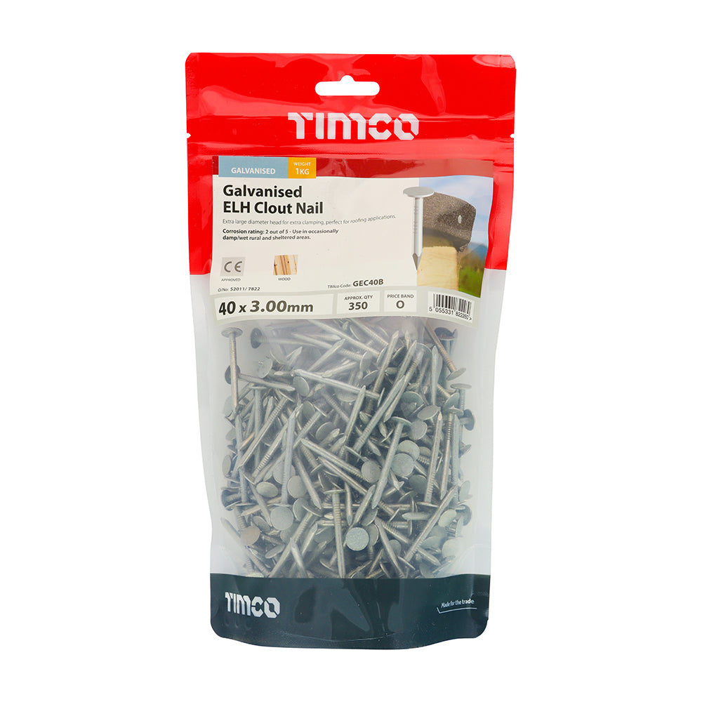 TIMco Galvanised Extra Large Head Clout Nails 40mm