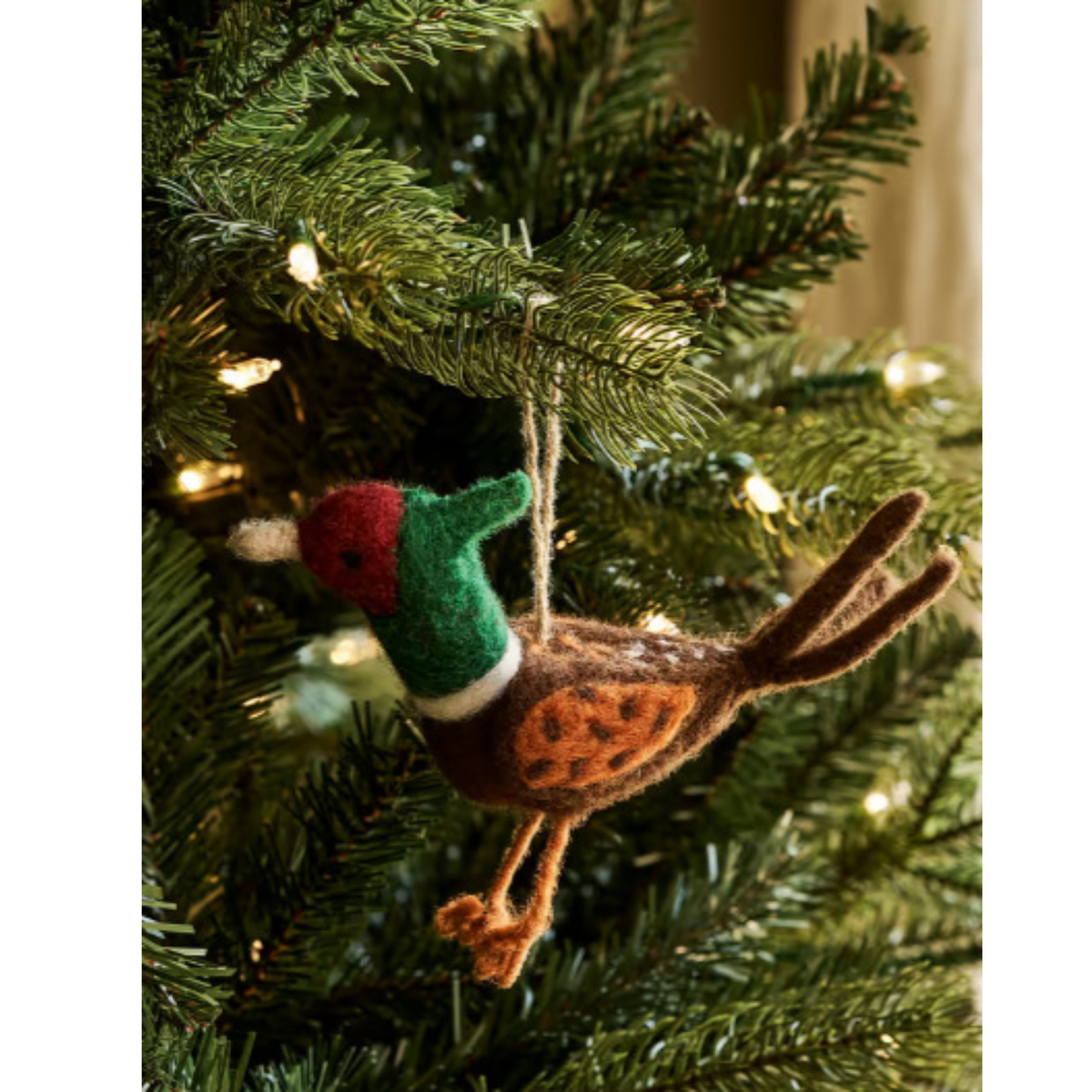 Garden Trading Southwold felt moss green and brown Christmas pheasant tree hanging decorations set of three
