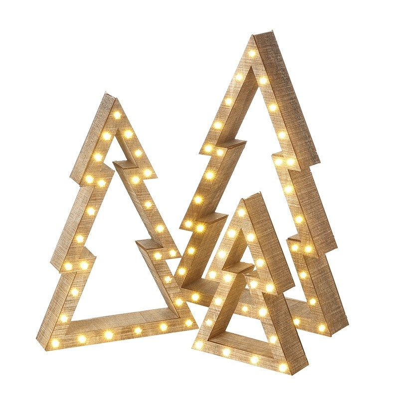 Heaven Sends - Grey Wooden Led Nested Trees Set Of 3