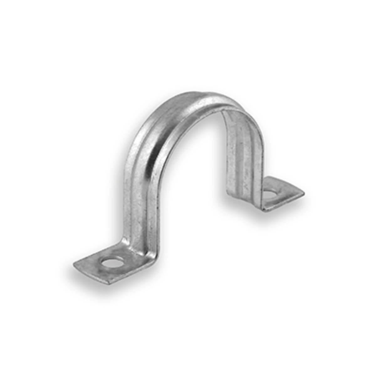 Half inch bright zinc plated BZP steel saddle clip pipe bracket with twin fixing holes