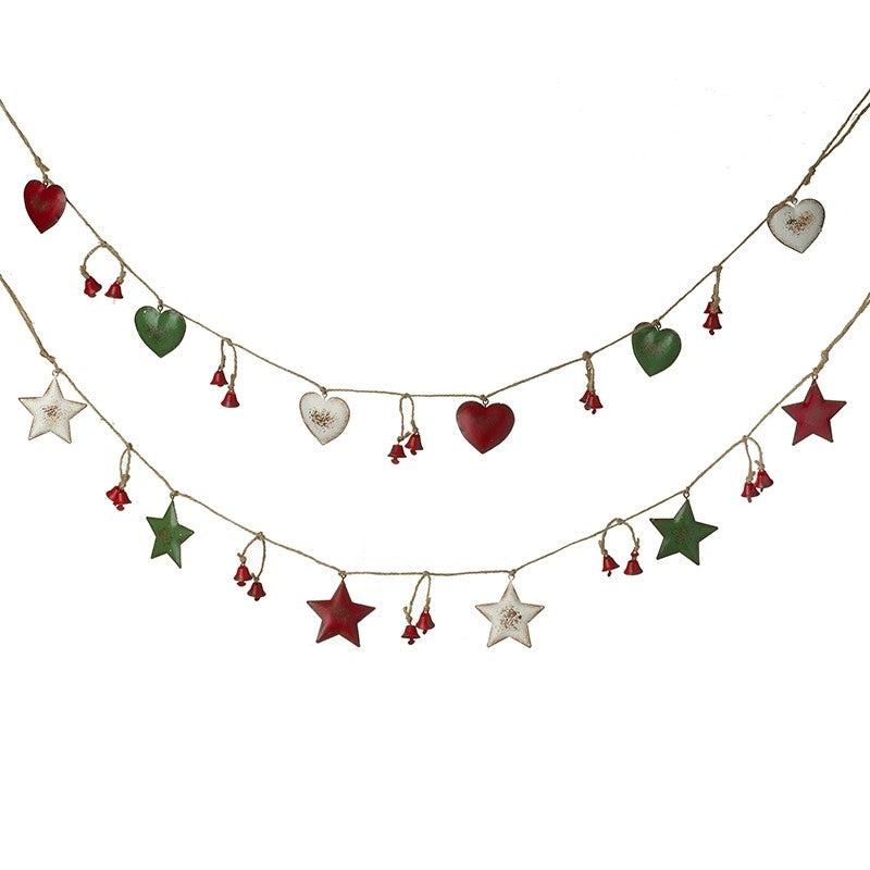 Heaven Sends Red White Green Heart & Star Garland Christmas Decoration