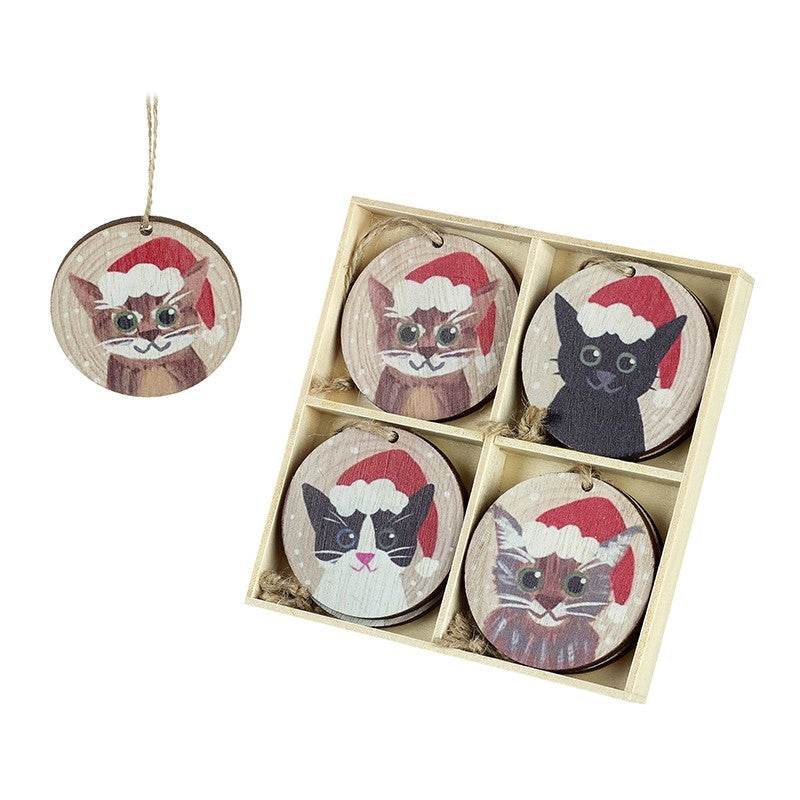 Heaven Sends Set Of 8 Wooden Cats In Hats Baubles
