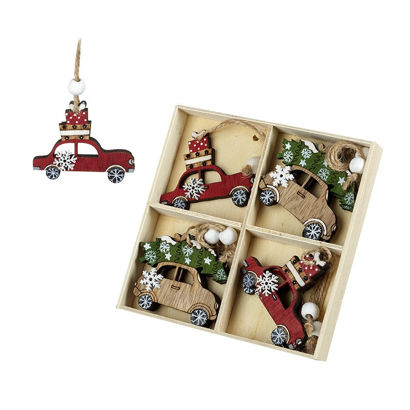 Heaven Sends Set Of Hanging Christmas Car Wooden Decorations