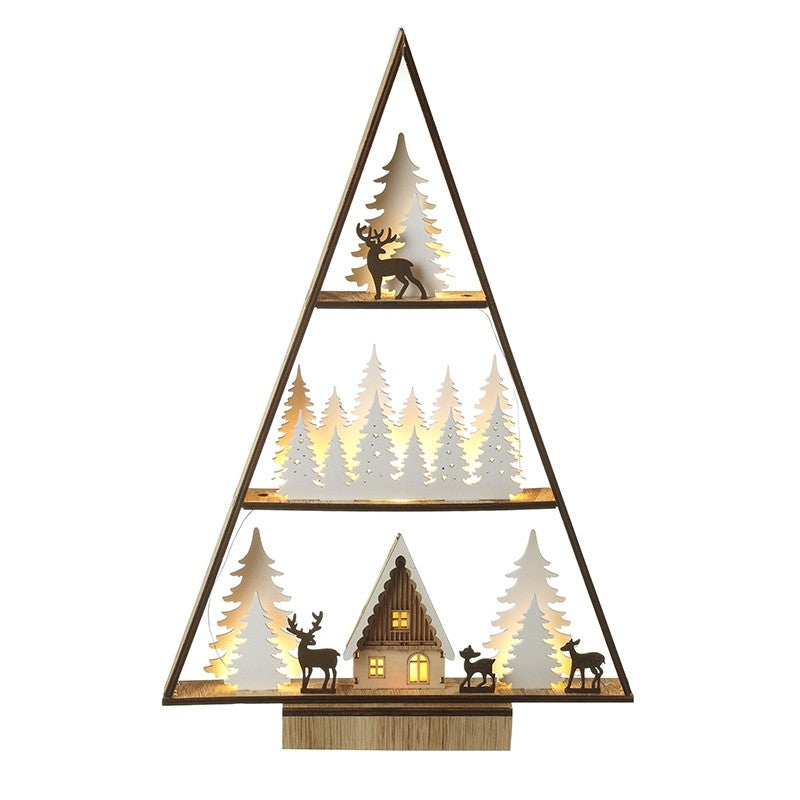 Heaven Sends Wooden LED Christmas Tree Scene Pyramid Decoration