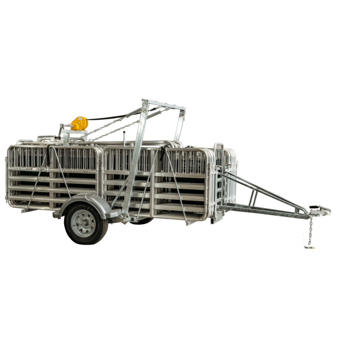 IAE Prattley 10ft Super mobile sheep yard system packed on trailer chassis with high tensile alloy hurdles