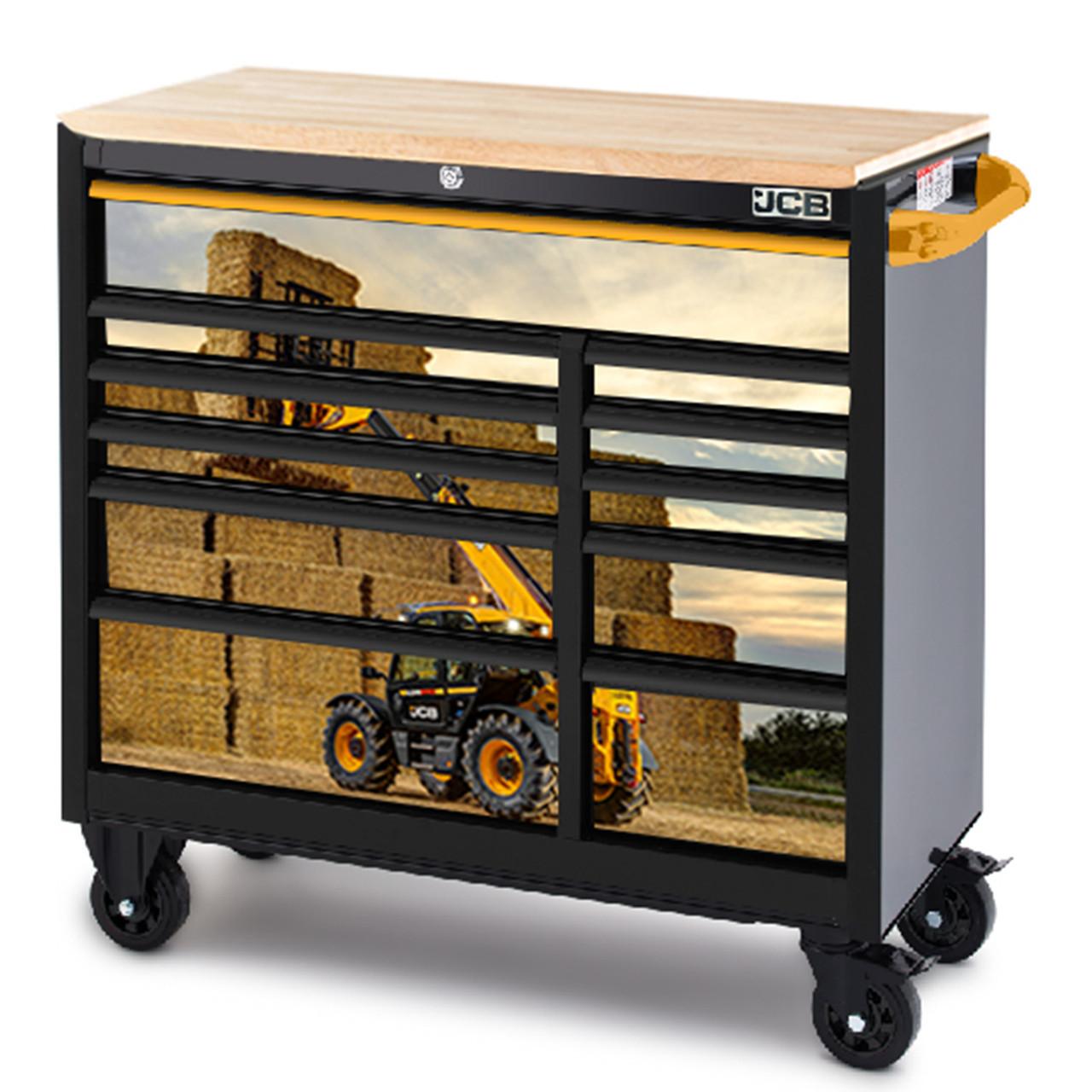 JCB Roller Cabinet 11 Drawers, Steel Hardwood Worktop