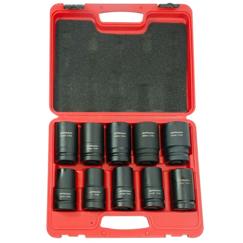Jefferson 10 piece 1 inch drive deep impact socket set in heavy duty carry case