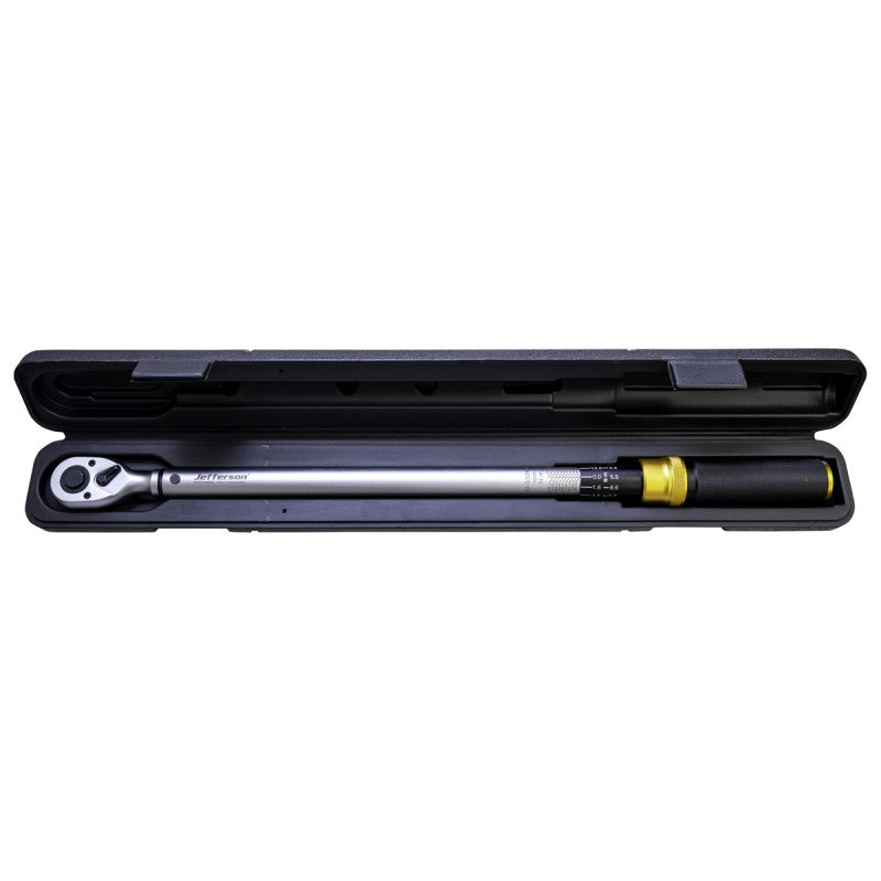Jefferson 1/2 inch drive calibrated micrometer style torque wrench with storage case