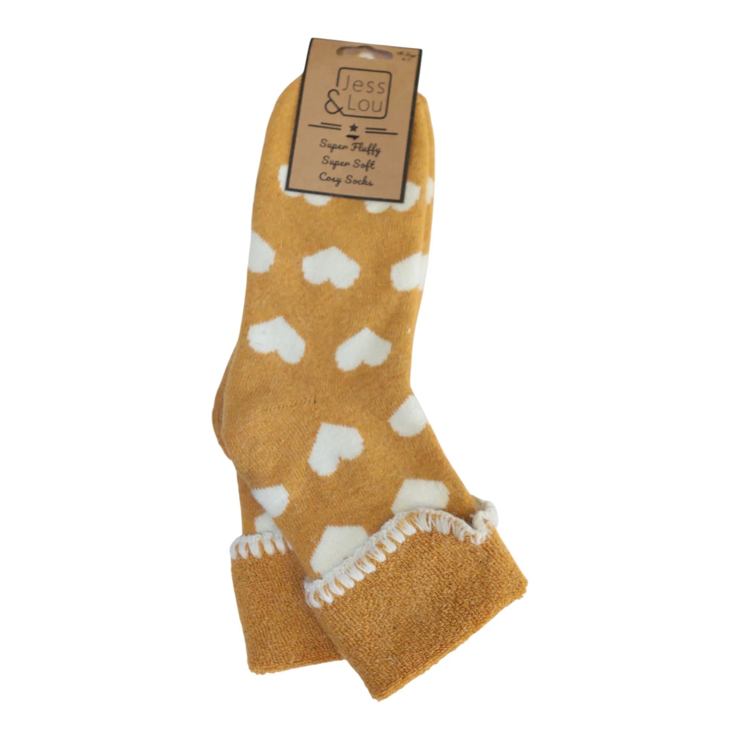 Jess & Lou Gold Cuff Heart Cosy Ladies Socks