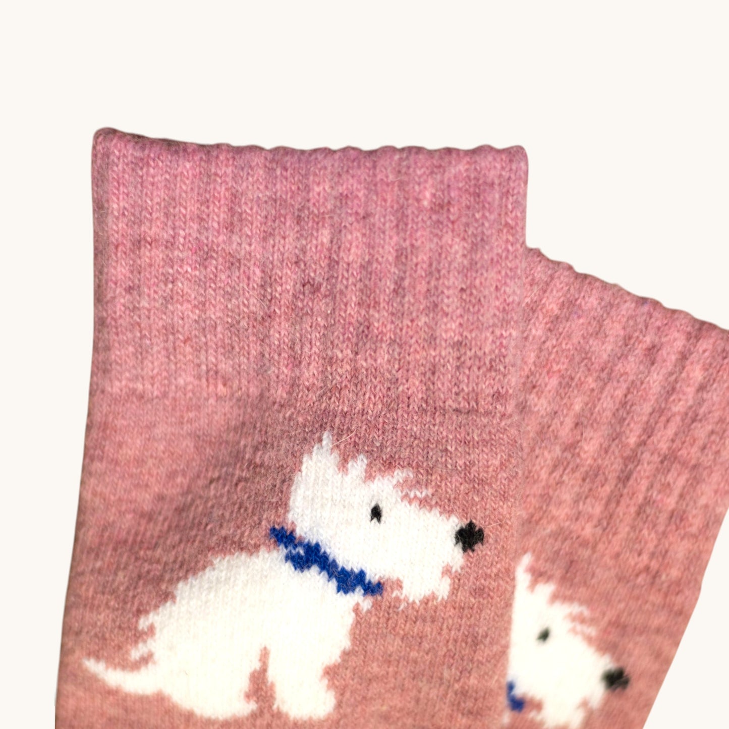 Jess & Lou Pink Westie Ribbed Socks