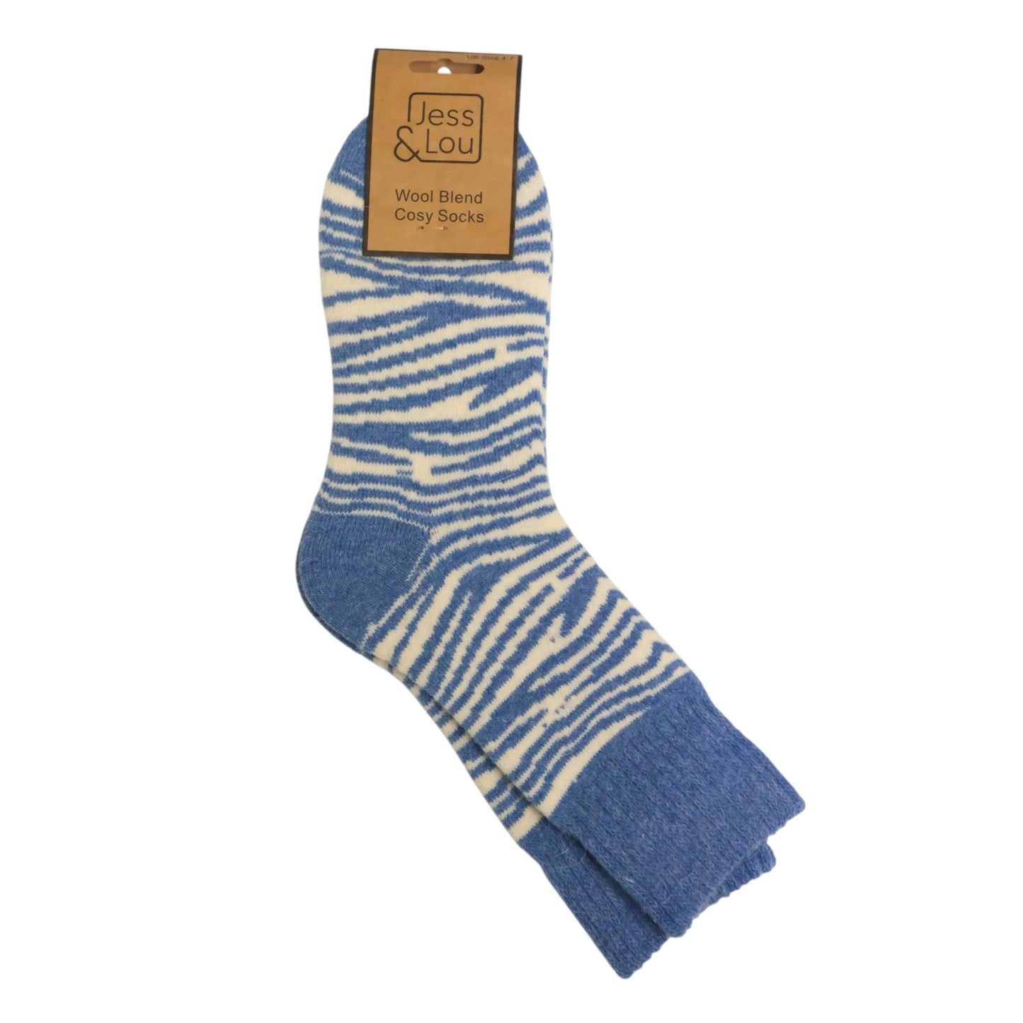 Jess & Lou Sky Blue Zebra Print Cosy Socks