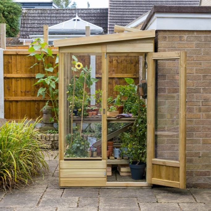 Forest Garden Lean To Greenhouse 4 X 4 Solid Back