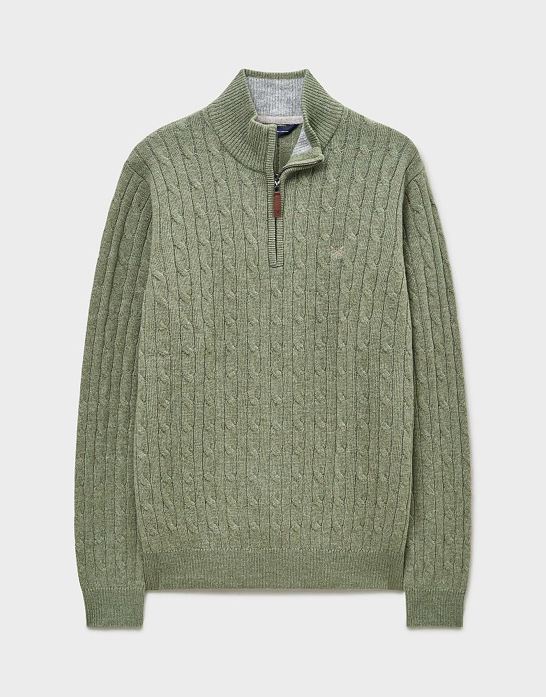 Crew Clothing Men's Lambswool Cable Knit Half Zip Jumper