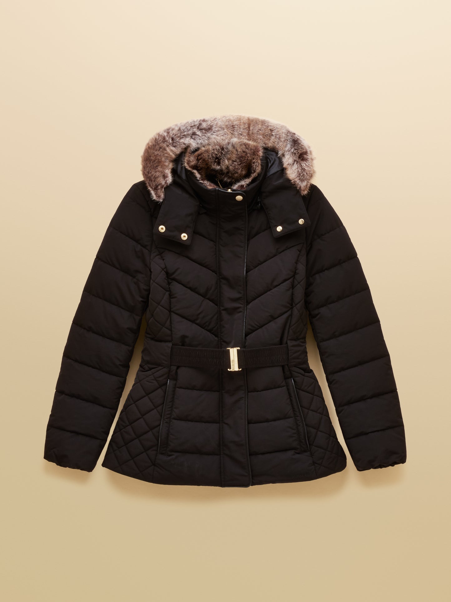 Joules Aspen Showerproof Padded Jacket with Faux Fur Hood