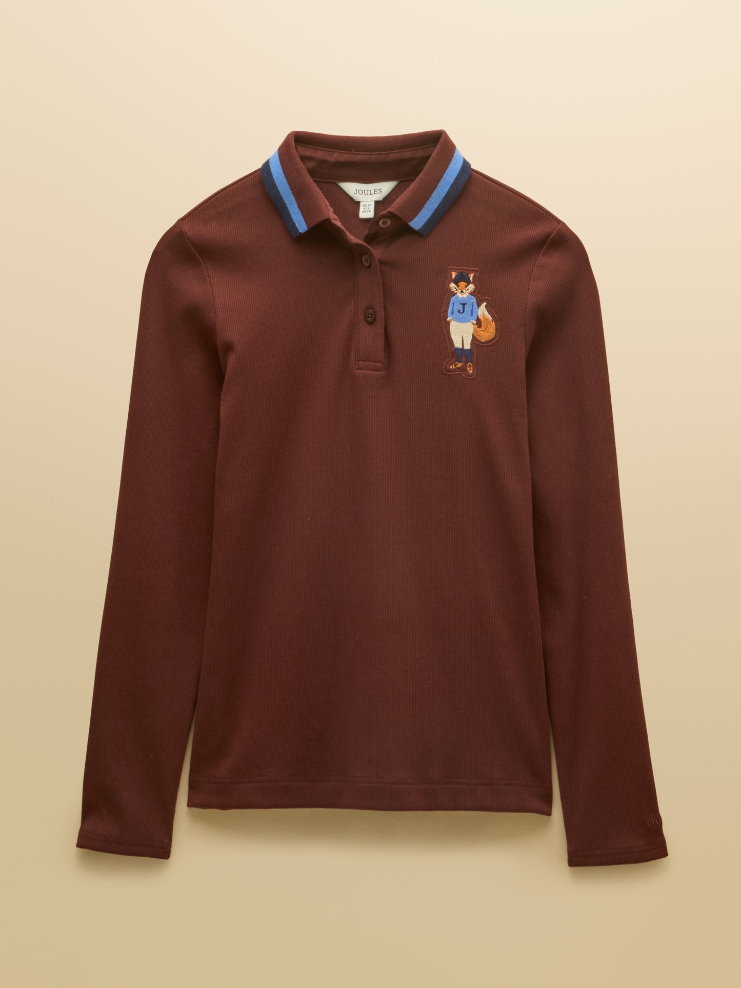 Joules Fairfield Jonty Fox Ribbed Long Sleeve Collared Jersey Top