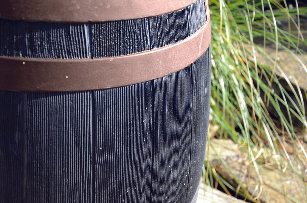 Stewart Oak Effect Plastic Water Butt Barrel with Copper Accents 235L