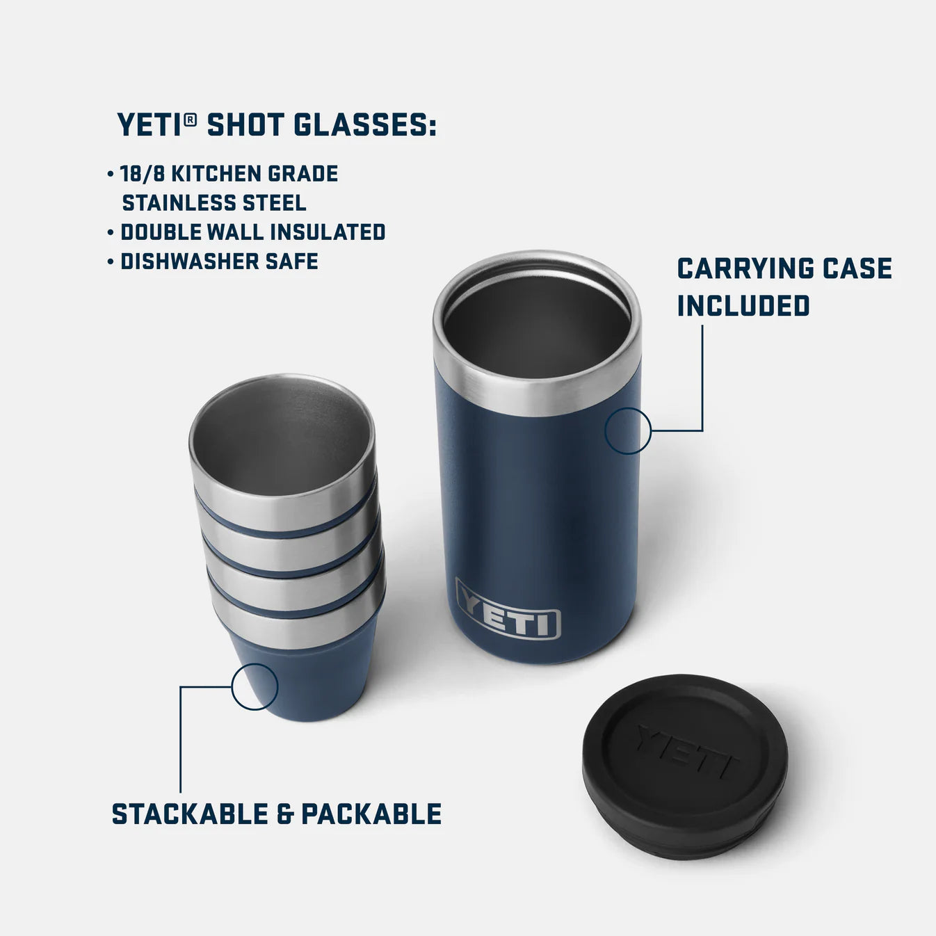 YETI Shot Glasses with Carrying Case - Stainless Steel
