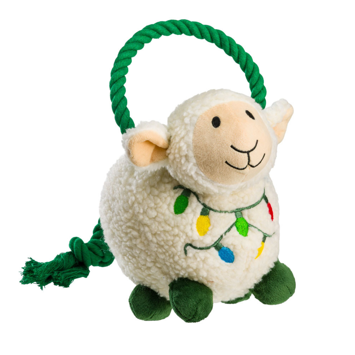 House of Paws Fleece Navida Sheep plush Christmas dog toy with rope handle and fairy lights