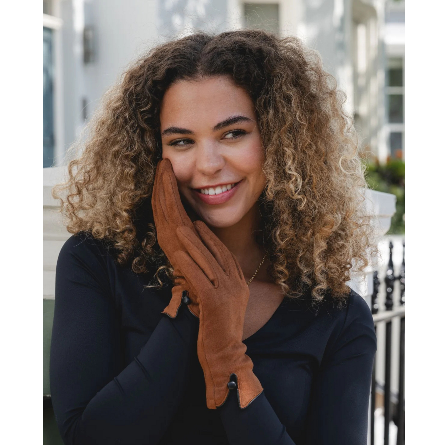 Park Lane Faux Suede Button Cuff Gloves