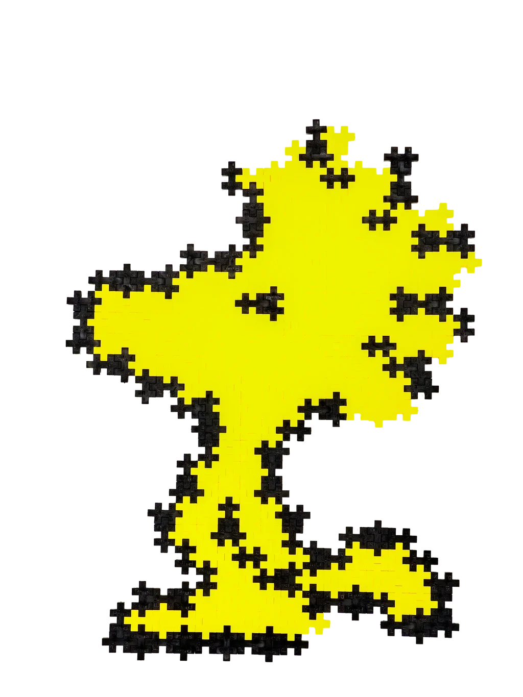 Plus-Plus Woodstock storage tube alongside a completed pixelated yellow Woodstock character build.