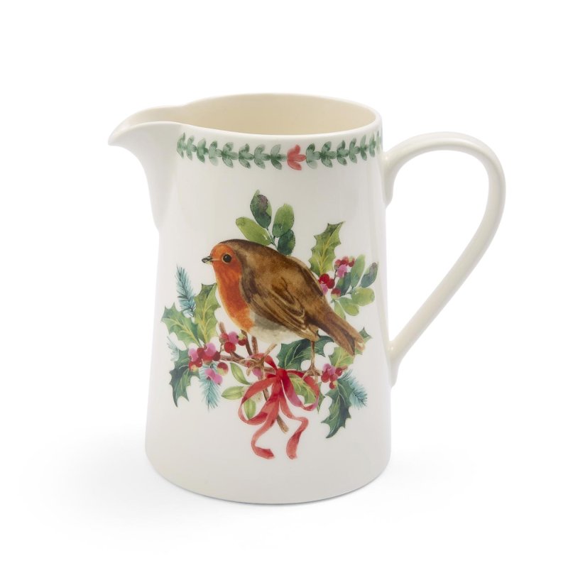 Portmeirion Botanic Garden Christmas Holly 1.5-pint Bella Jug with robin illustration