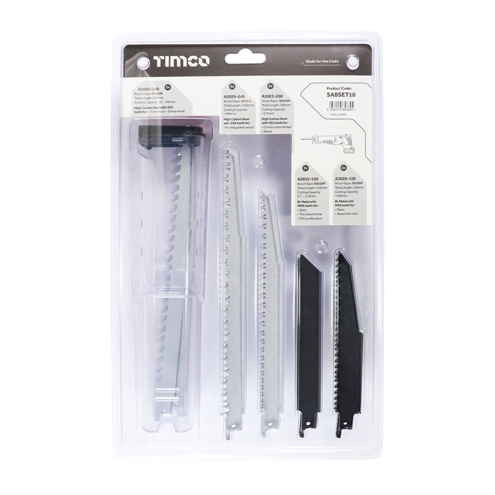 TIMCO Reciprocating Saw Blade Mixed Set - Wood & Metal Cutting - High Carbon Steel & Bi-Metal