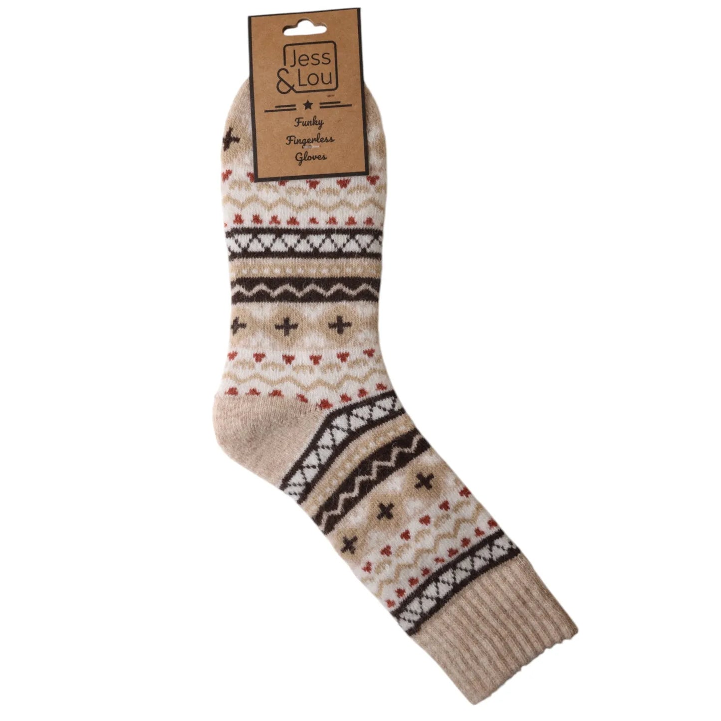 Jess & Lou Beige Nordic Pattern Cosy Socks