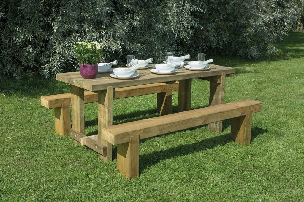Forest Garden Refectory Table and Sleeper Bench Set 1.8m
