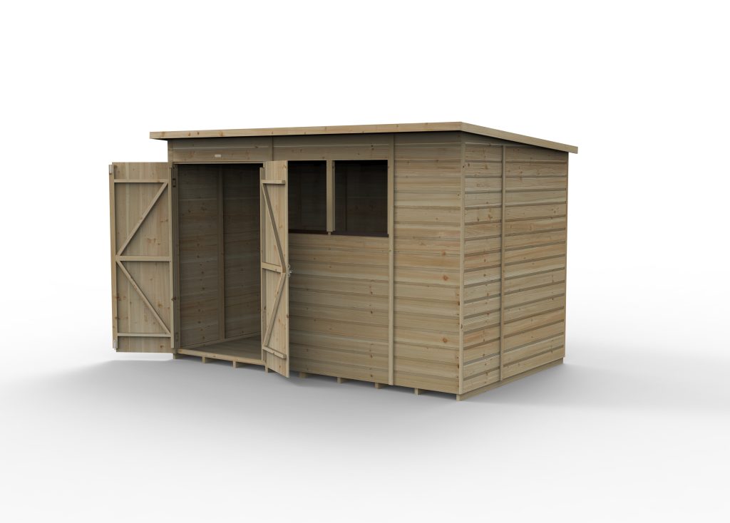 Forest Garden Beckwood 10x6 Pent Shed - 2 Windows - Double Door