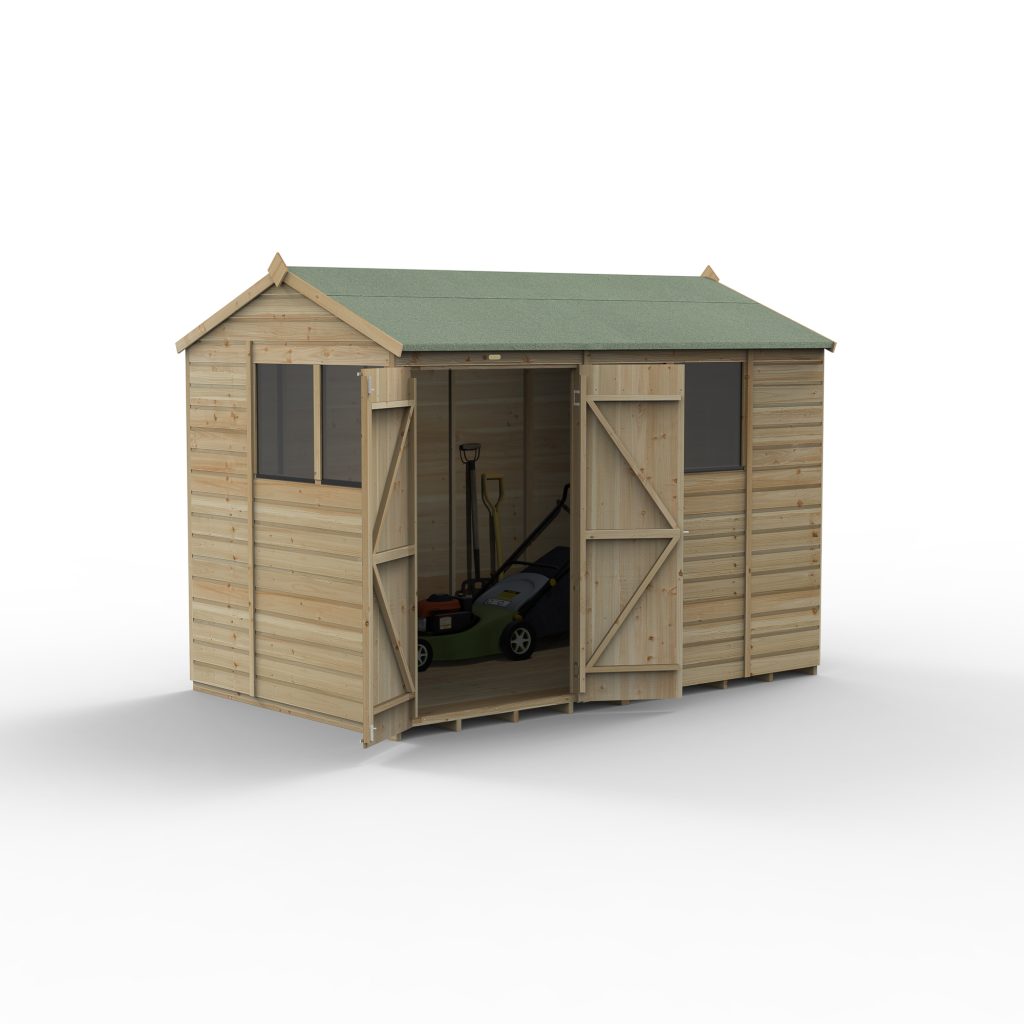 Forest Garden Beckwood 10x6 Reverse Apex Shed - 4 Windows - Double Door