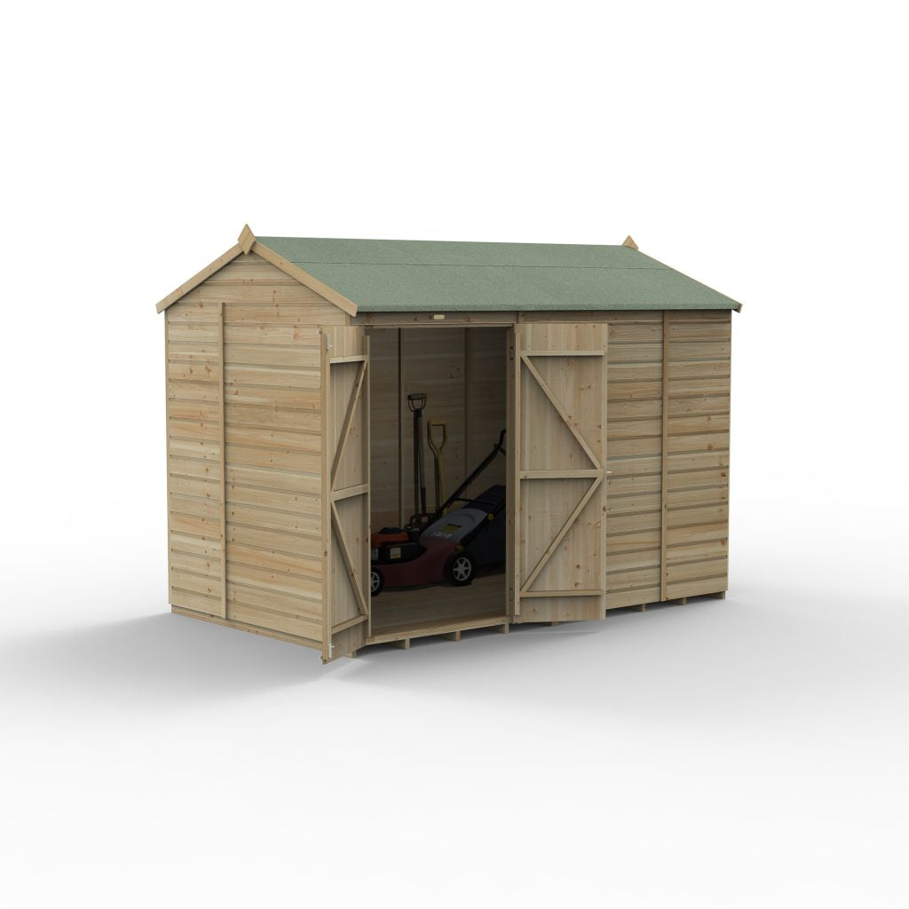 Forest Garden Beckwood 10x6 Reverse Apex Shed with No Windows and Double Door