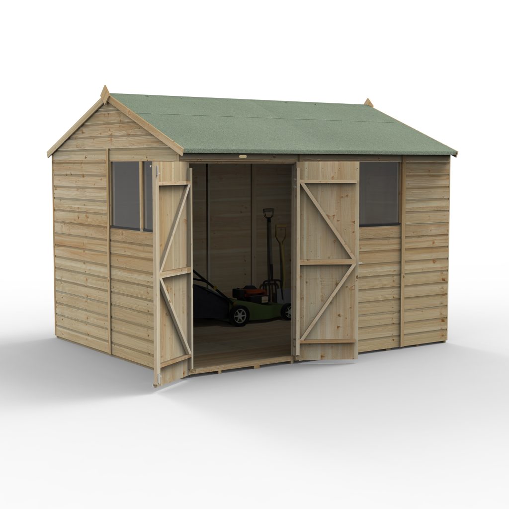 Forest Garden Beckwood 10x8 Reverse Apex Shed - 4 Windows - Double Door
