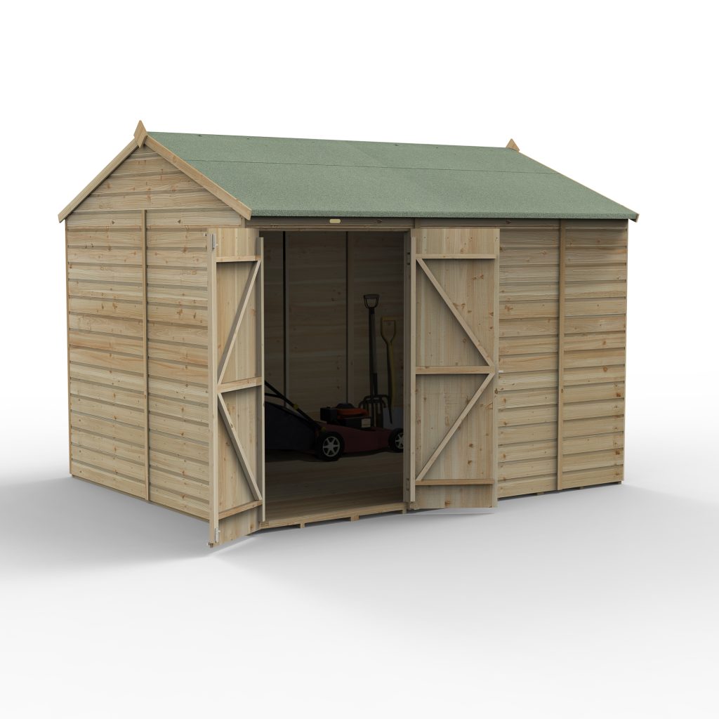 Forest Garden Beckwood 10x8 Reverse Apex Shed - No Windows - Double Door