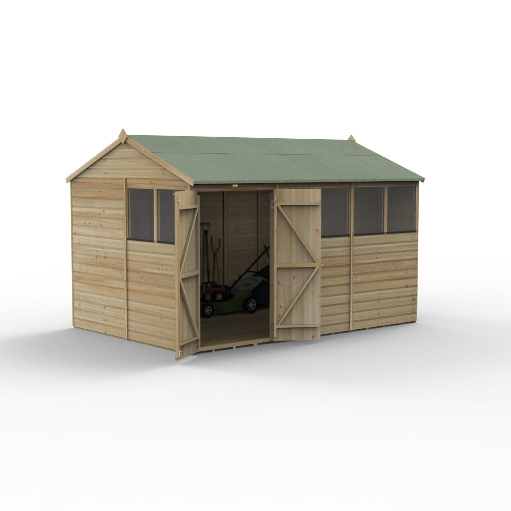 Forest Garden Beckwood 12x8 Reverse Apex Shed - 6 Windows - Double Door