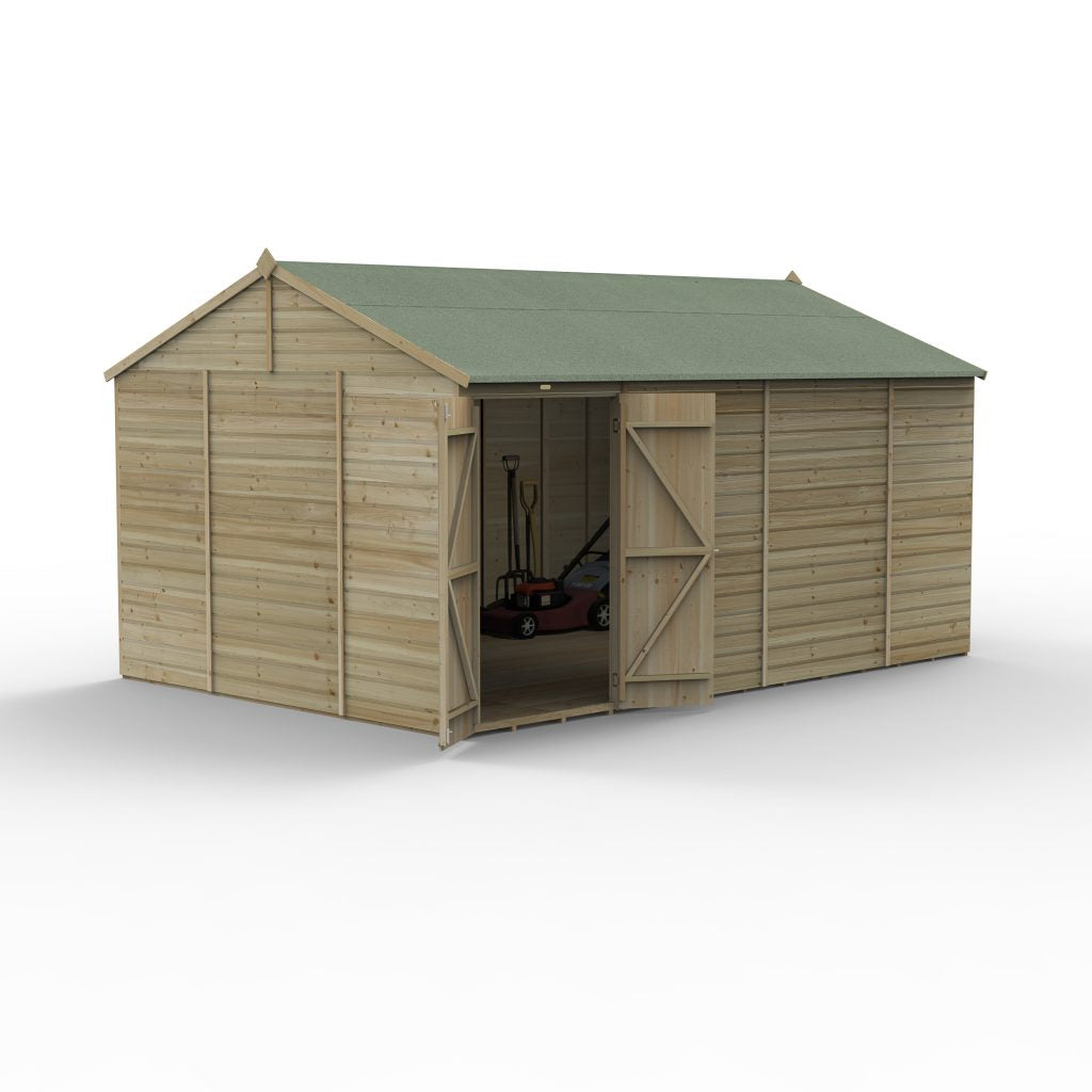 Forest Garden Beckwood 15x10 Reverse Apex Shed with No Windows and Double Door