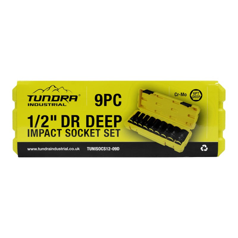 Jefferson Tundra 9 piece half inch drive deep metric impact socket set in black phosphate finish with storage case